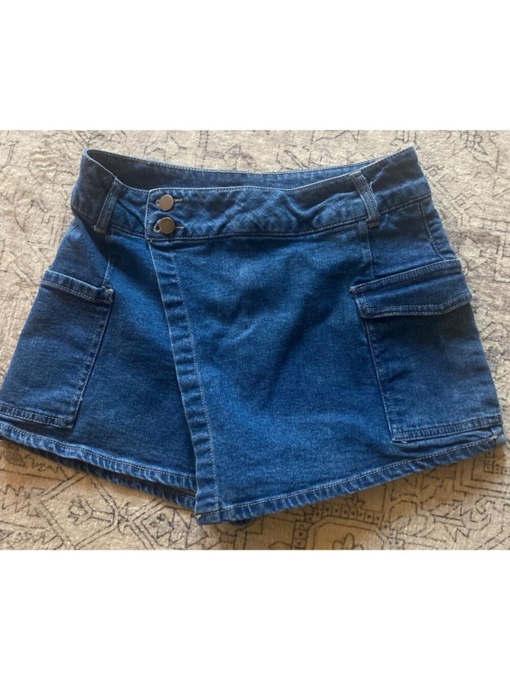 No Boundaries Womens Denim Wrap Skort Size 7-9 Medium Pockets 3" Inseam Shorts